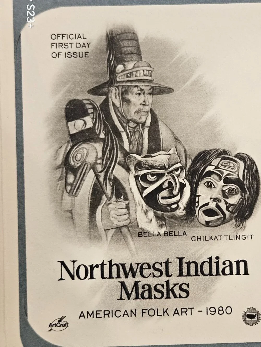 RARE COLLECTIBLE USPS 1ST DAY ISSUE COVER NORTHWEST INDIAN MASKS FOLK ART STAMP